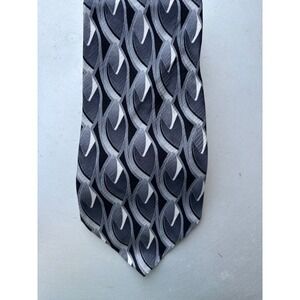 Puritan Mens Silk Necktie Black Grey‎ Silver Geometric Abstract Pattern USA Made